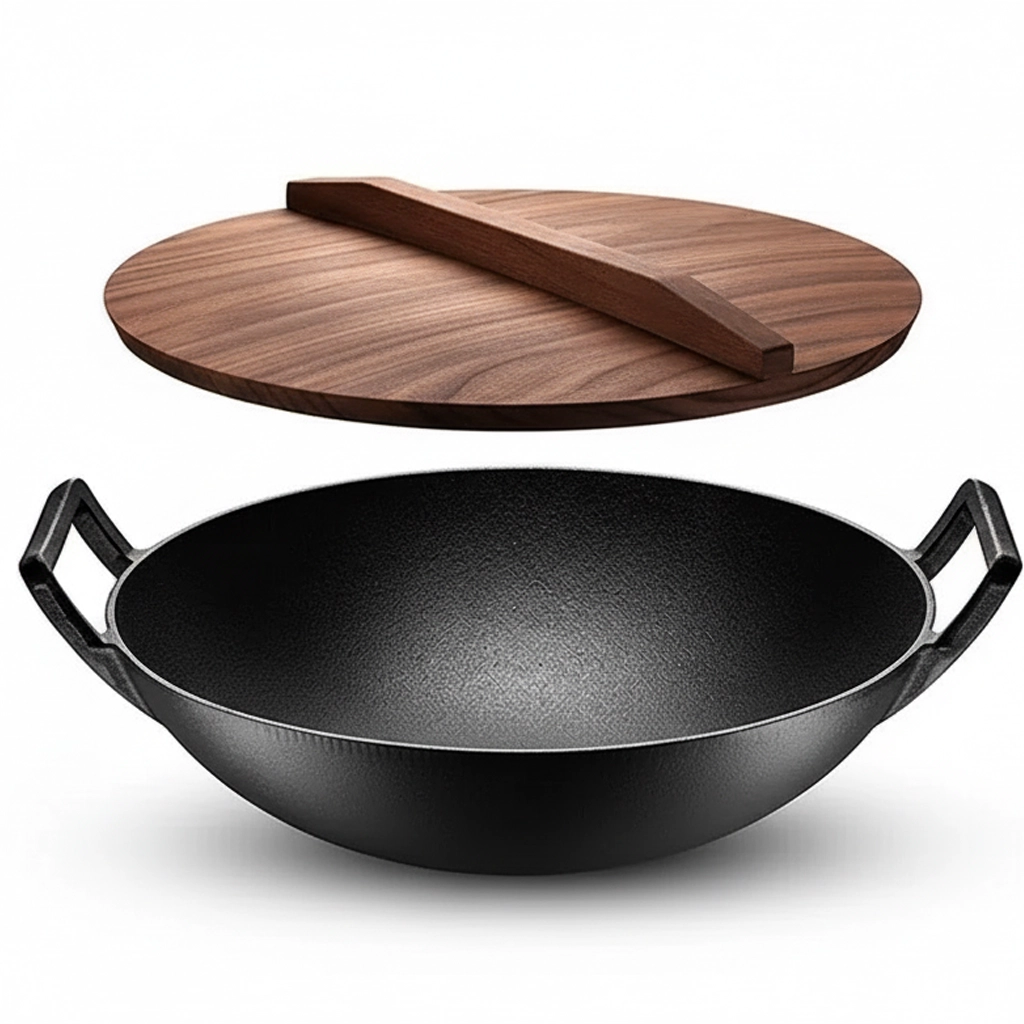 Liatinový wok 36,5 cm s pokrievkou